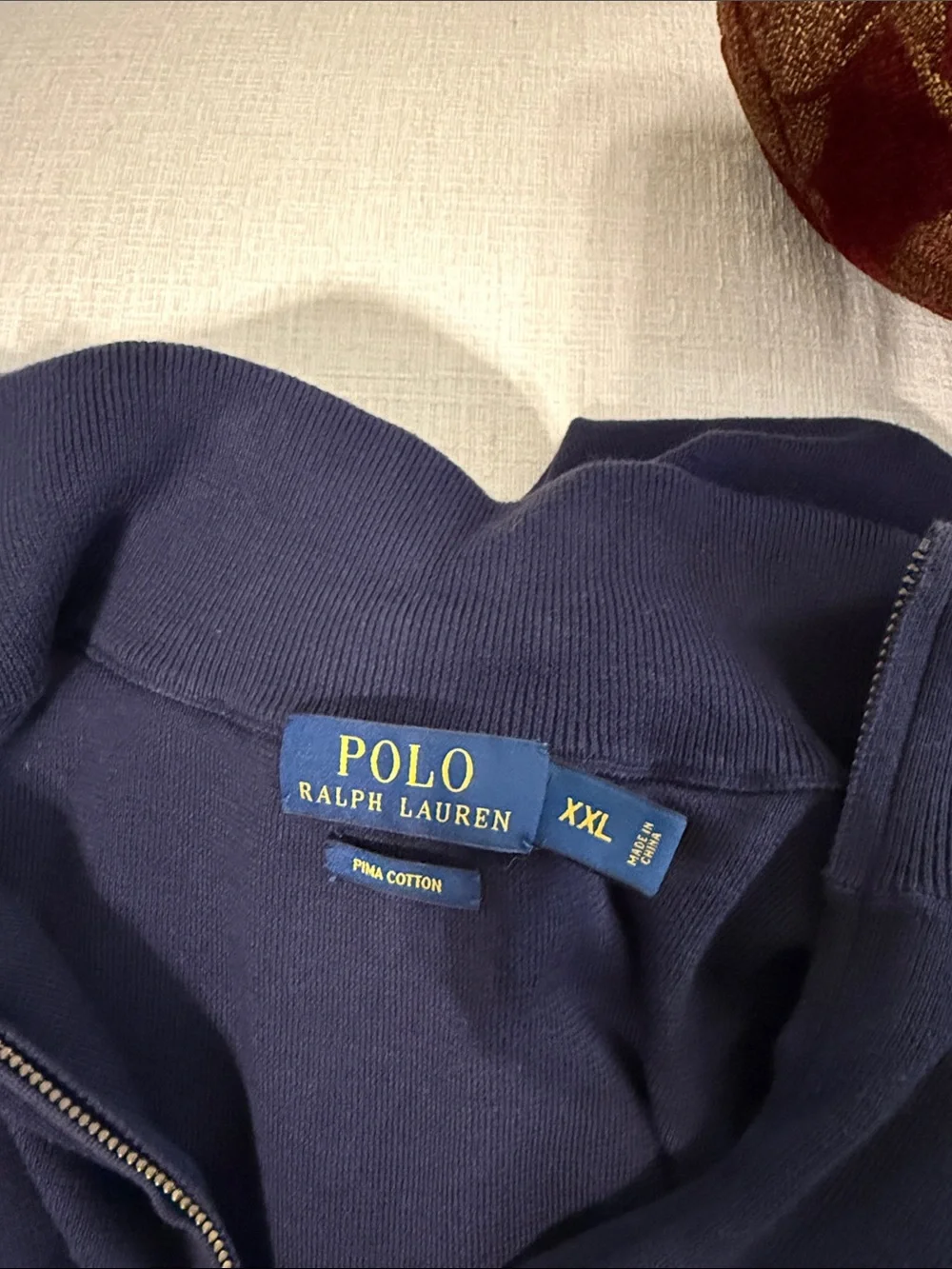 Polo by Ralph Lauren Navy Zip Mock-Neck Sweater Vest with Orange Pony